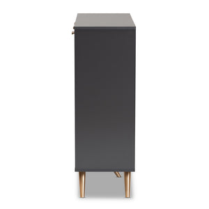 Baxton Studio Baxton Studio Modern Dark Grey Shoe Cabinet with Gold Accents - Stylish Storage for 12 Pairs LV19SC1915-Dark Grey-Shoe Cabinet