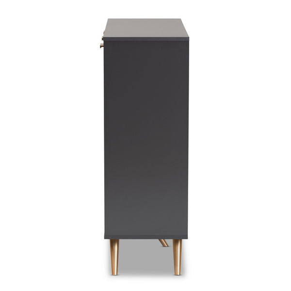 Baxton Studio Baxton Studio Modern Dark Grey Shoe Cabinet with Gold Accents - Stylish Storage for 12 Pairs LV19SC1915-Dark Grey-Shoe Cabinet