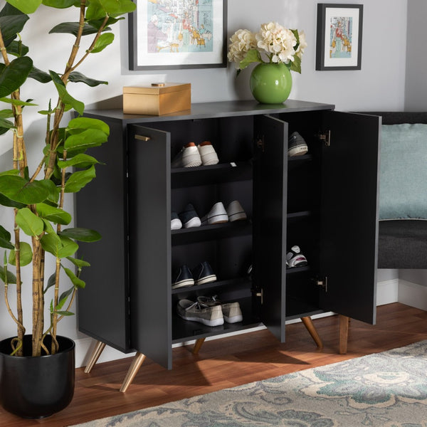 Baxton Studio Baxton Studio Modern Dark Grey Shoe Cabinet with Gold Accents - Stylish Storage for 12 Pairs LV19SC1915-Dark Grey-Shoe Cabinet