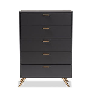 Baxton Studio Baxton Studio 5-Drawer Chest in Dark Grey with Gold Accents - Modern Storage for Every Bedroom Decor LV19COD1923-Dark Grey-5DW-Chest