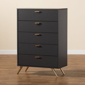Baxton Studio Baxton Studio 5-Drawer Chest in Dark Grey with Gold Accents - Modern Storage for Every Bedroom Decor LV19COD1923-Dark Grey-5DW-Chest