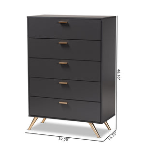 Baxton Studio Baxton Studio 5-Drawer Chest in Dark Grey with Gold Accents - Modern Storage for Every Bedroom Decor LV19COD1923-Dark Grey-5DW-Chest