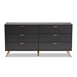 Baxton Studio Baxton Studio Kelson Dark Grey & Gold 6-Drawer Dresser for Modern Bedroom, Stylish Storage Solution LV19COD19231-Dark Grey-6DW-Dresser