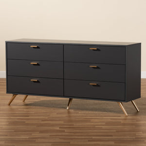Baxton Studio Baxton Studio Kelson Dark Grey & Gold 6-Drawer Dresser for Modern Bedroom, Stylish Storage Solution LV19COD19231-Dark Grey-6DW-Dresser