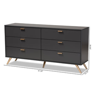 Baxton Studio Baxton Studio Kelson Dark Grey & Gold 6-Drawer Dresser for Modern Bedroom, Stylish Storage Solution LV19COD19231-Dark Grey-6DW-Dresser