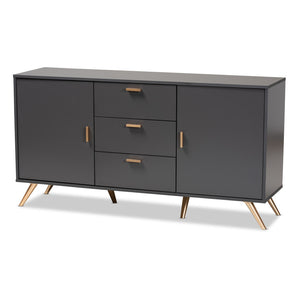 Baxton Studio Baxton Kelson Modern Sideboard Buffet in Dark Grey with Gold Accents for Stylish Storage Solutions LV19BFT1917-Dark Grey-Buffet