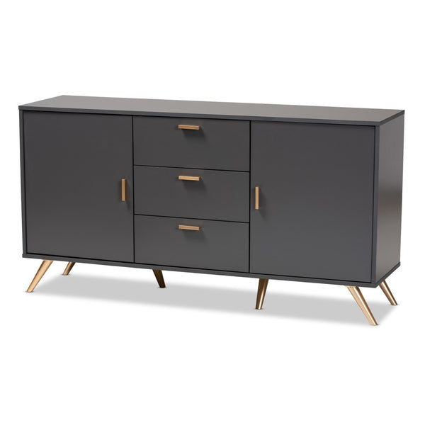 Baxton Studio Baxton Kelson Modern Sideboard Buffet in Dark Grey with Gold Accents for Stylish Storage Solutions LV19BFT1917-Dark Grey-Buffet