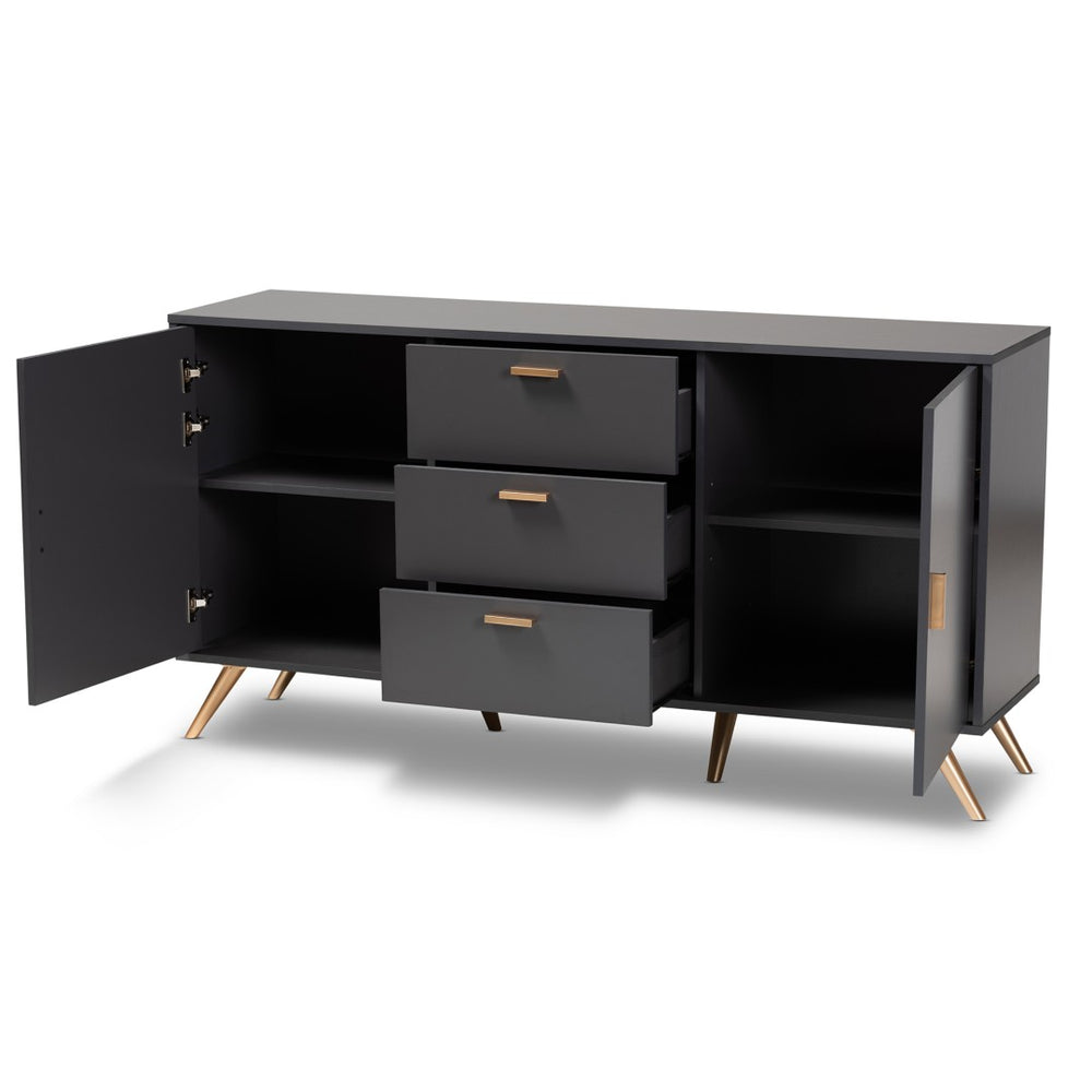 Baxton Studio Baxton Kelson Modern Sideboard Buffet in Dark Grey with Gold Accents for Stylish Storage Solutions LV19BFT1917-Dark Grey-Buffet