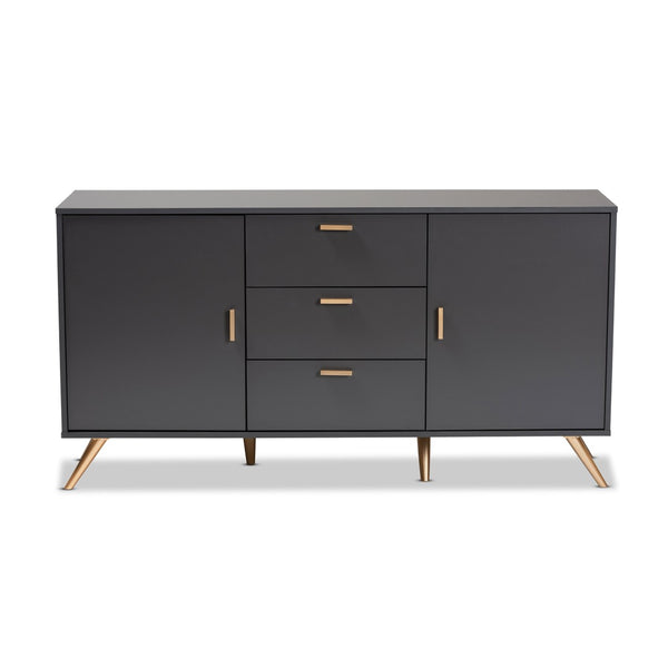 Baxton Studio Baxton Kelson Modern Sideboard Buffet in Dark Grey with Gold Accents for Stylish Storage Solutions LV19BFT1917-Dark Grey-Buffet