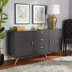 Baxton Studio Baxton Kelson Modern Sideboard Buffet in Dark Grey with Gold Accents for Stylish Storage Solutions LV19BFT1917-Dark Grey-Buffet