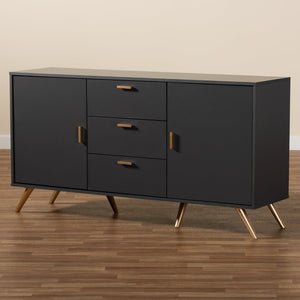 Baxton Studio Baxton Kelson Modern Sideboard Buffet in Dark Grey with Gold Accents for Stylish Storage Solutions LV19BFT1917-Dark Grey-Buffet