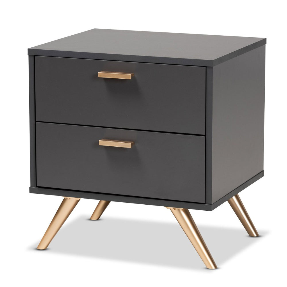 Baxton Studio Baxton Studio Modern 2-Drawer Nightstand in Dark Grey with Gold Accents for Stylish Bedroom Storage LV19ST1924-Dark Grey-NS
