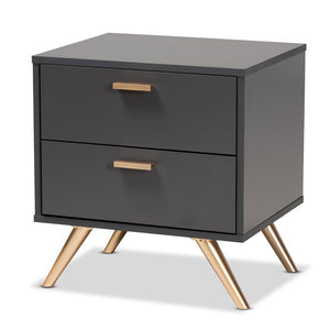 Baxton Studio Baxton Studio Modern 2-Drawer Nightstand in Dark Grey with Gold Accents for Stylish Bedroom Storage LV19ST1924-Dark Grey-NS