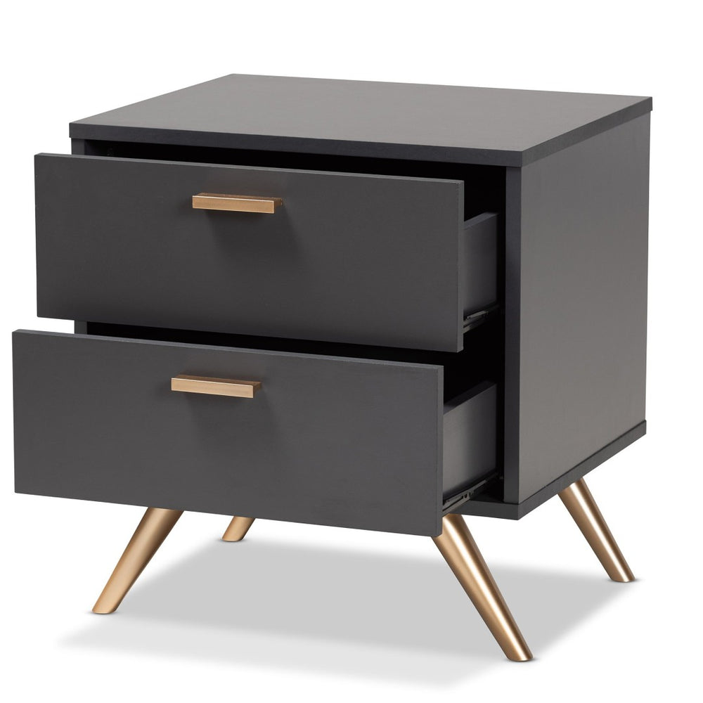 Baxton Studio Baxton Studio Modern 2-Drawer Nightstand in Dark Grey with Gold Accents for Stylish Bedroom Storage LV19ST1924-Dark Grey-NS