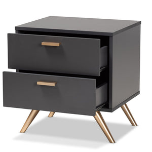 Baxton Studio Baxton Studio Modern 2-Drawer Nightstand in Dark Grey with Gold Accents for Stylish Bedroom Storage LV19ST1924-Dark Grey-NS