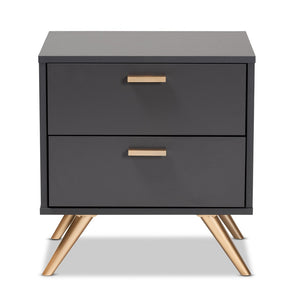 Baxton Studio Baxton Studio Modern 2-Drawer Nightstand in Dark Grey with Gold Accents for Stylish Bedroom Storage LV19ST1924-Dark Grey-NS