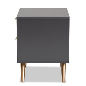 Baxton Studio Baxton Studio Modern 2-Drawer Nightstand in Dark Grey with Gold Accents for Stylish Bedroom Storage LV19ST1924-Dark Grey-NS