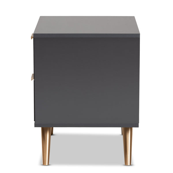Baxton Studio Baxton Studio Modern 2-Drawer Nightstand in Dark Grey with Gold Accents for Stylish Bedroom Storage LV19ST1924-Dark Grey-NS