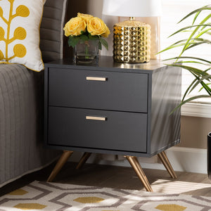 Baxton Studio Baxton Studio Modern 2-Drawer Nightstand in Dark Grey with Gold Accents for Stylish Bedroom Storage LV19ST1924-Dark Grey-NS