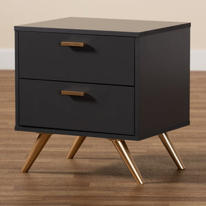Baxton Studio Baxton Studio Modern 2-Drawer Nightstand in Dark Grey with Gold Accents for Stylish Bedroom Storage LV19ST1924-Dark Grey-NS