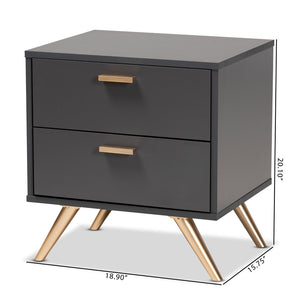 Baxton Studio Baxton Studio Modern 2-Drawer Nightstand in Dark Grey with Gold Accents for Stylish Bedroom Storage LV19ST1924-Dark Grey-NS