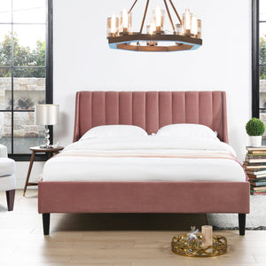 English Elm Jennifer Taylor Home - Aspen Vertical Tufted Headboard Platform Bed Set - Queen Ash Rose Velvet For Luxurious Comfort & Style B2719P238509