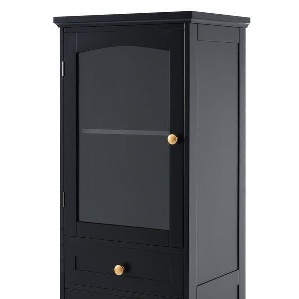 English Elm 63" Tall Bathroom Vanity Cabinet with Glass Doors, Two Drawers and Adjustable Shelves for Stylish Storage Black N729P171305B