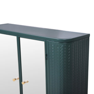 English Elm Army Green Bathroom Storage Cabinet With Mirror, 2 Doors & Open Shelf For Stylish Organization W3122P272875