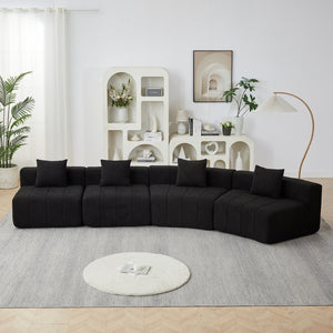 English Elm Two Curved Chenille Sectional Sofa with Sculptural Modular Design and Four Throw Pillows W834S00587