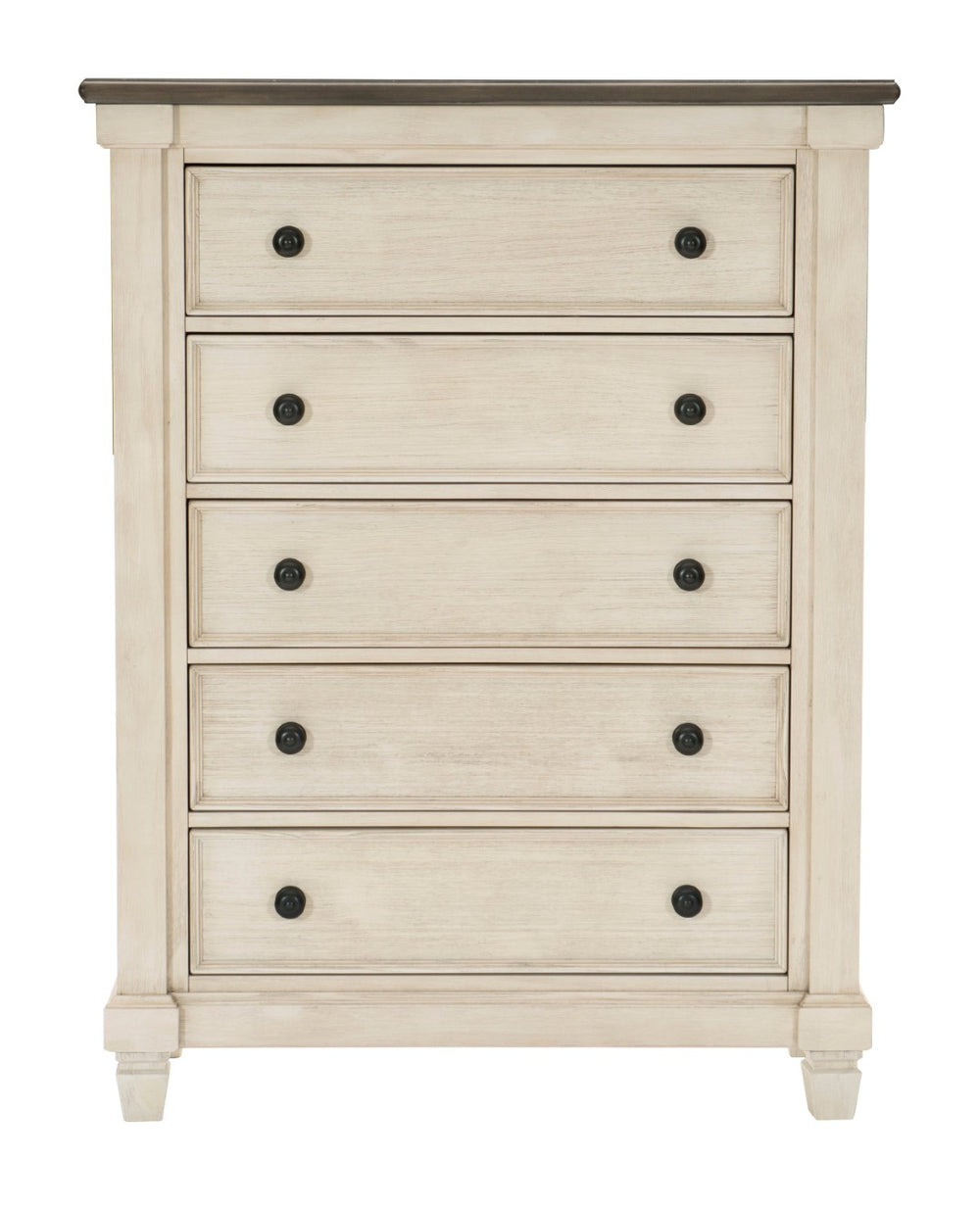English Elm Transitional Rustic Five Drawer Chest Pine Oak Veneer Antique White Bedroom Storage B011P225155