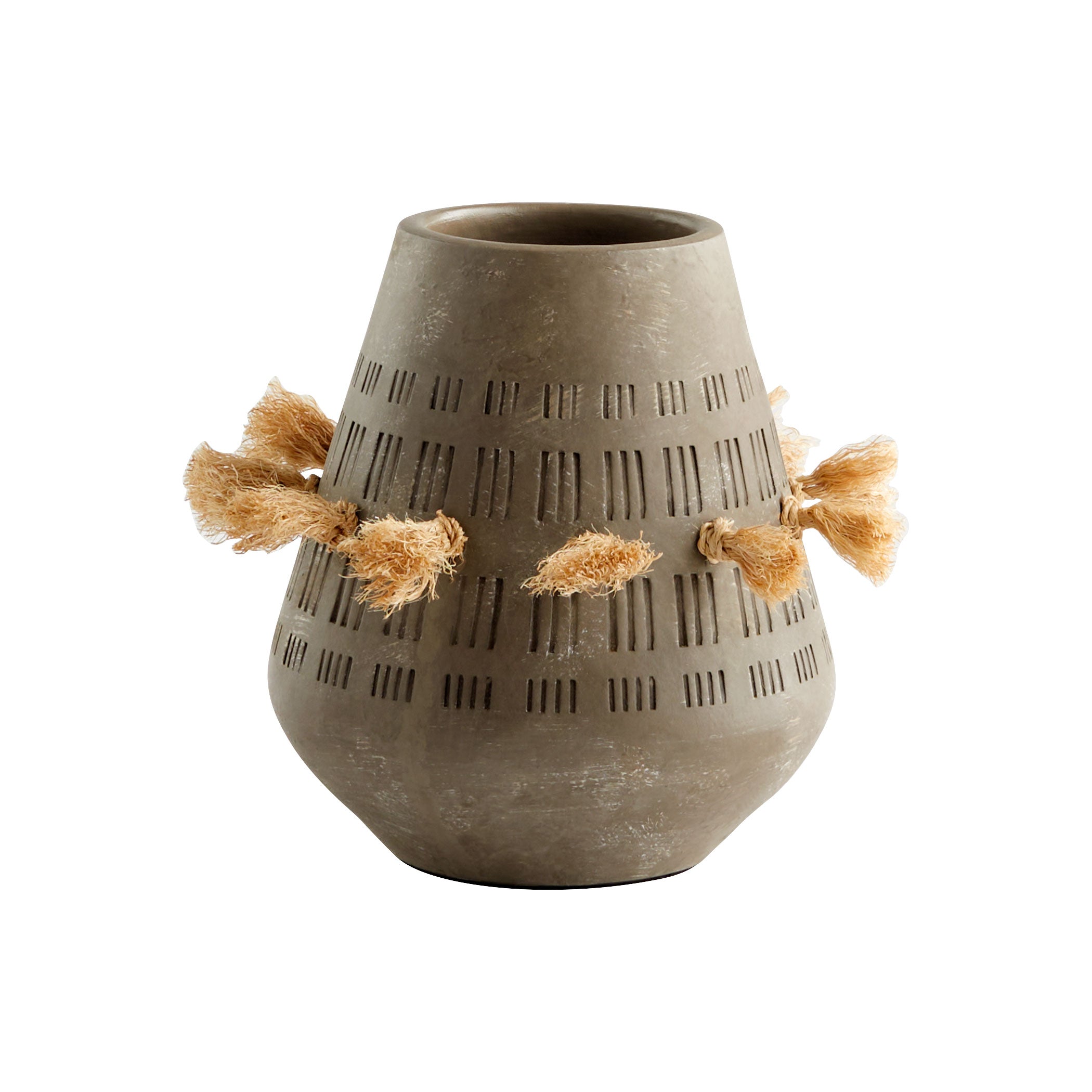Retting Textured Grey Earthenware and Jute Decorative Piece - Thumbnail 5