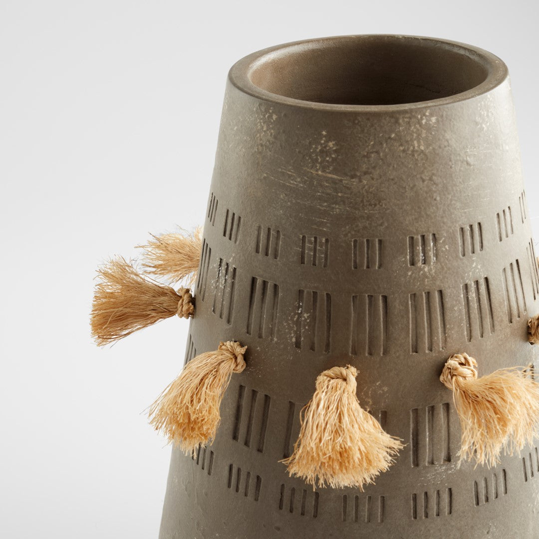 Retting Textured Grey Earthenware and Jute Decorative Piece - Thumbnail 3