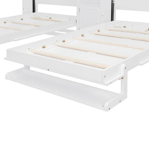 English Elm Dual Twin Murphy Beds with Built-In Cabinets & Shelves for Space-Saving Guest Rooms and Studios White N820S00058K