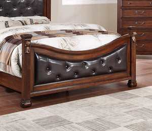 English Elm Formal Traditional Dark Cherry California King Bedframe With Tufted Faux Leather Headboard & Footboard B011S00960