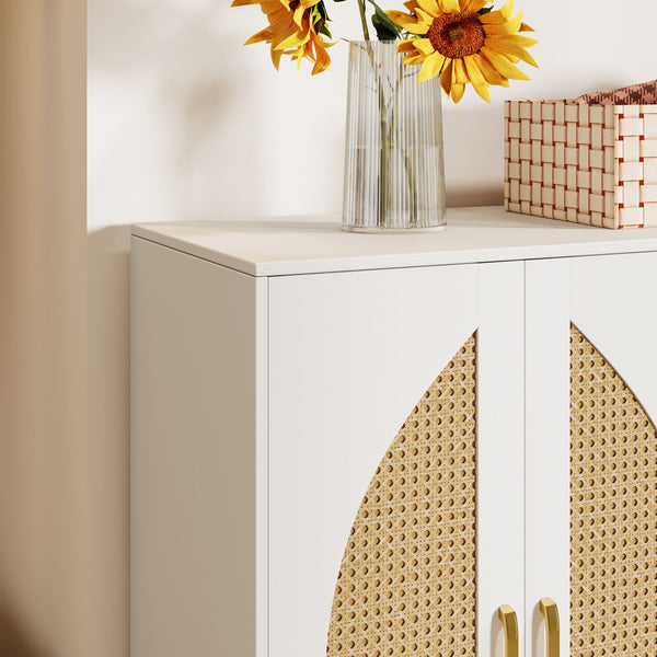 English Elm 20 Pairs Shoe Cabinet White & Light Oak with 8 Adjustable Shelves, Ventilated Back, Anti-Tip Design T3833P366595