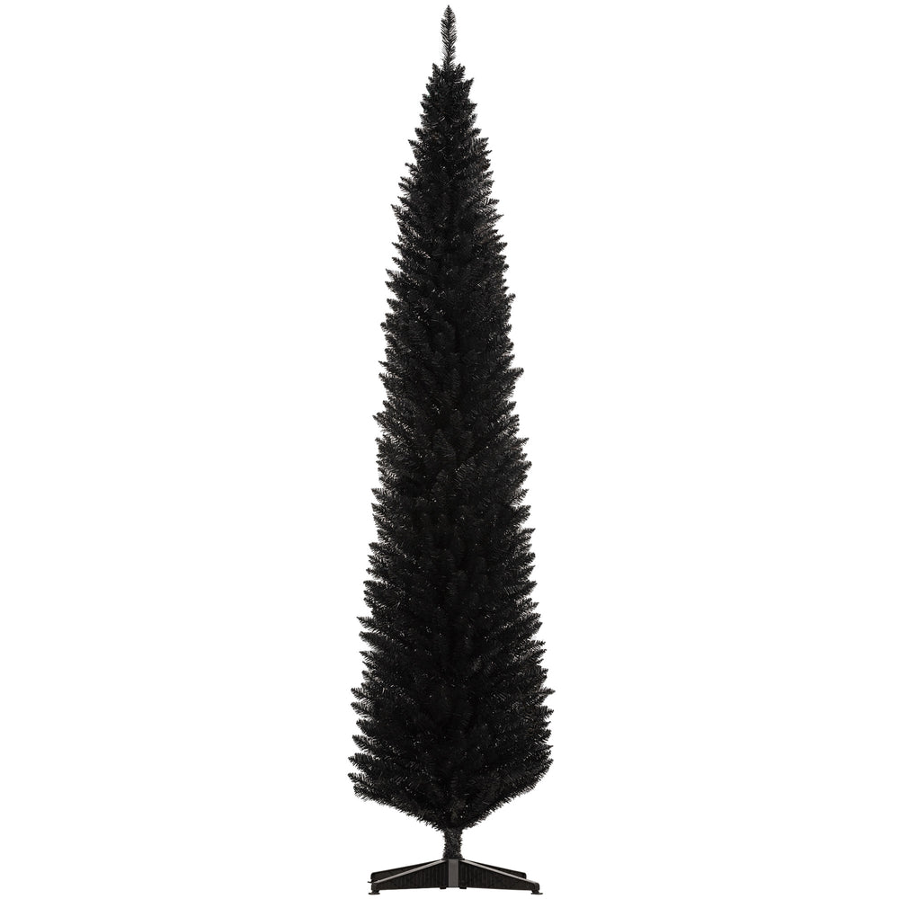 English Elm Homcom 8' Slim Pencil Christmas Tree With 618 Realistic Branch Tips - Elegant Black Holiday Decor W2225P249617