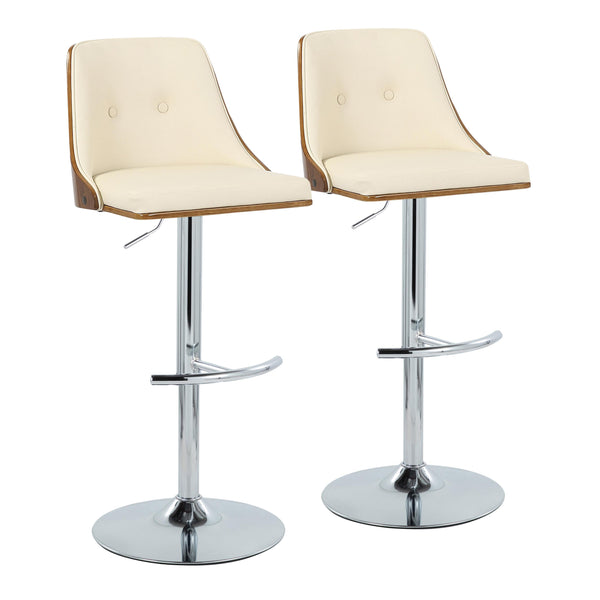 English Elm Gianna Adjustable Mid-Century Modern Barstool Set Of 2 - Chrome, Walnut, Cream Faux Leather Elegance B202S00890
