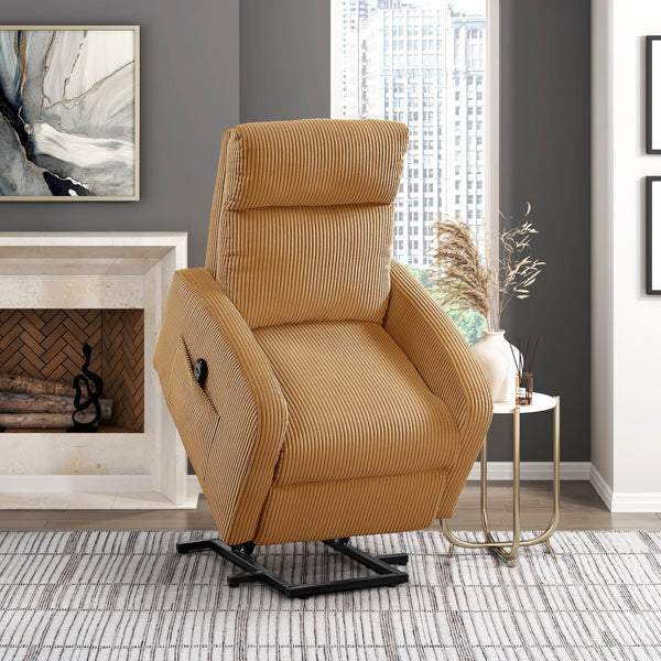 English Elm Contemporary Power Lift Chair Recliner with Plush Corduroy, Foam-Over-Coil Support & Side Pocket Yellow 31 L x 29 W x 24 H B011P395834