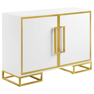 English Elm Synchrony White and Gold Art Deco 2-Door Accent Cabinet with Shelves, Metal Trim, Chic Storage B062P351428