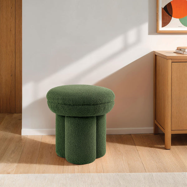 English Elm Round Plush Accent Stool with Teddy Shearling Upholstery, Cozy Contemporary Ottoman Bench Appeal Green 18 L x 18 W x 20 H B2741P388379