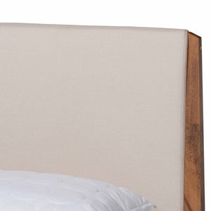 Baxton Studio Baxton Studio Mid-Century Modern Platform Bed with Beige Upholstered Headboard & Walnut Finish Lenora King MG0077S-Beige/Walnut-King
