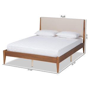 Baxton Studio Baxton Lenora Full Size Mid-Century Modern Platform Bed with Upholstered Headboard & Walnut Legs MG0077S-Beige/Walnut-Full