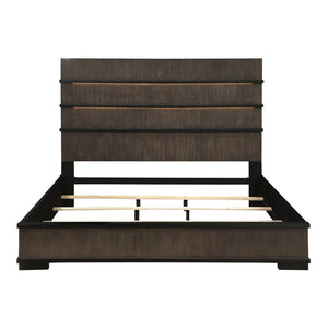 English Elm Two-tone Oak Veneer King Bed with Led Headboard for Modern Industrial Bedrooms B011S01412