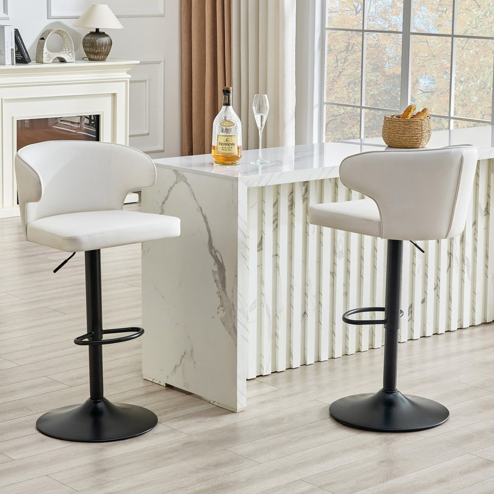 English Elm Modern Oil-wax Upholstered Swivel Barstools with Ergonomic High Back for Kitchen Islands Black White W2920P419850