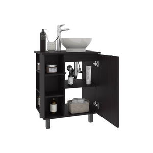 English Elm Allegra Black Vessel Sink Vanity Cabinet with Single Door & Open Shelf, Freestanding MDF Storage B200P335309