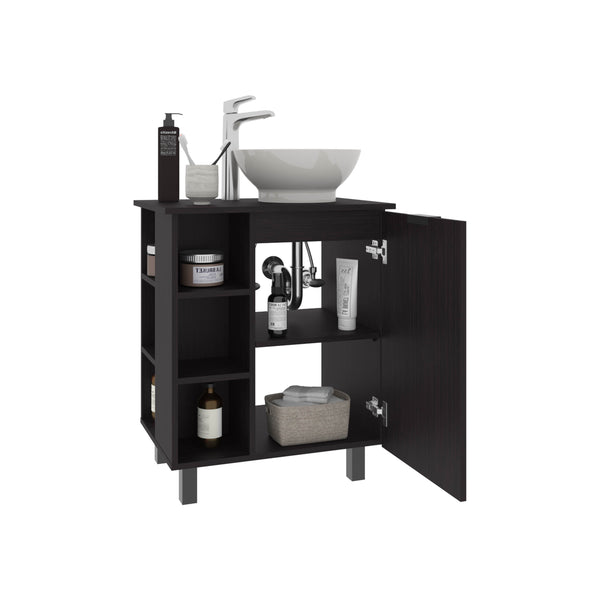 English Elm Allegra Black Vessel Sink Vanity Cabinet with Single Door & Open Shelf, Freestanding MDF Storage B200P335309