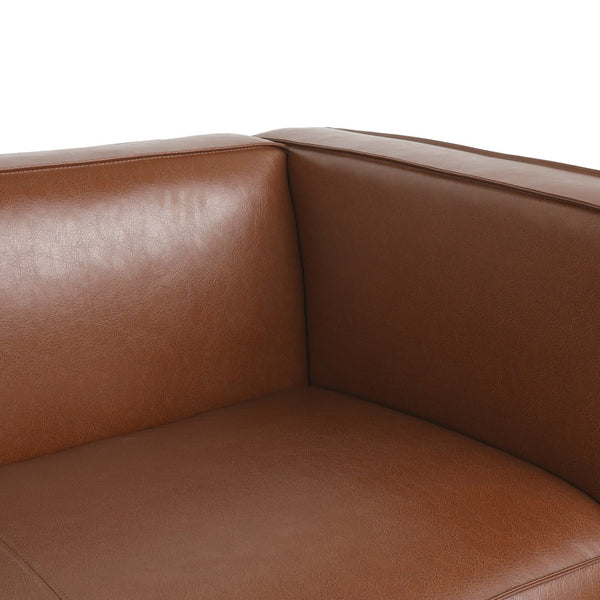 English Elm Light Brown Leather Three Seat Sofa with Dark Wood Legs for Modern Living Rooms N770P387768E