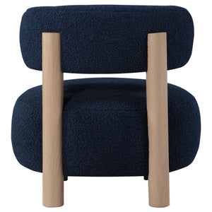English Elm Modern Boucle Upholstered Barrel Accent Chair with Plush Round Seat, Slim Back & Natural Wood Legs Blue 30.51 L x 30.51 W x 32.1 H B011P308571
