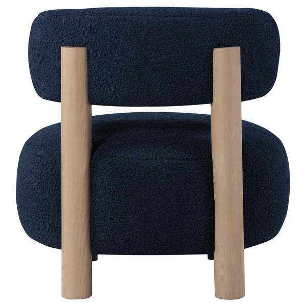 English Elm Modern Boucle Upholstered Barrel Accent Chair with Plush Round Seat, Slim Back & Natural Wood Legs Blue 30.51 L x 30.51 W x 32.1 H B011P308571