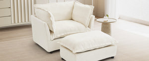 English Elm Modern Chenille Accent Chair with Ottoman Plush Wide Seat Curved Arms for Bedroom Beige N719P428439A